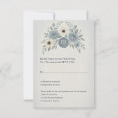 Elegant Dusty Blue Floral Wax Seal Wedding 出欠カード (正面)