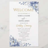 Elegant Dusty Blue Floral Wedding Ceremony Program (正面)
