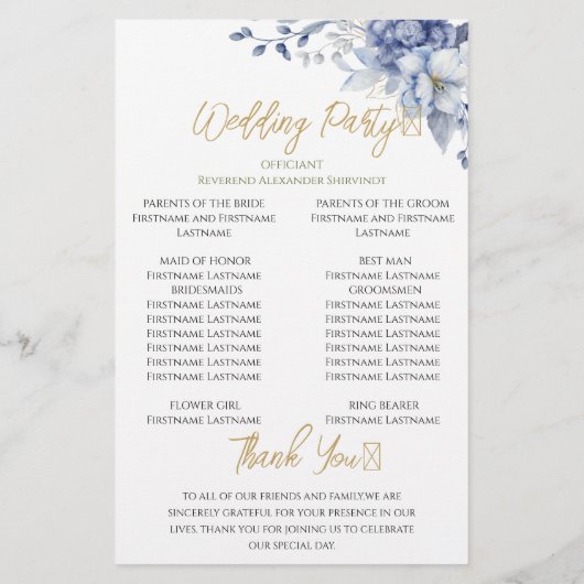 Elegant Dusty Blue Floral Wedding Ceremony Program (裏面)