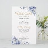 Elegant Dusty Blue Floral Wedding Ceremony Program (スタンド正面)