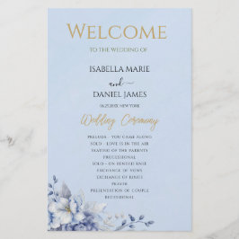 Elegant Dusty Blue Floral Wedding Ceremony Program