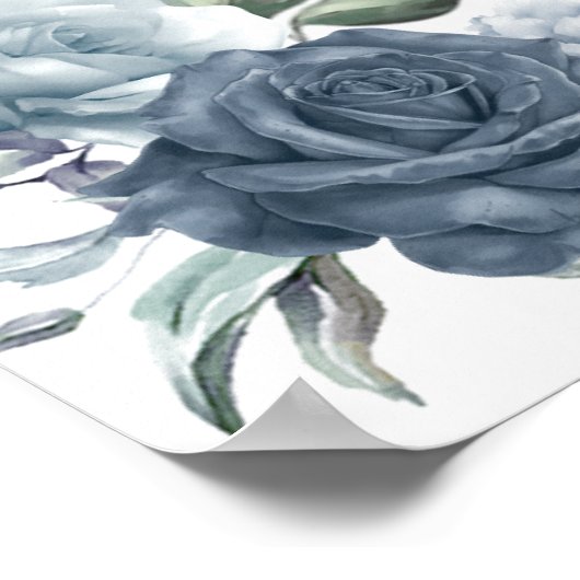 Elegant Dusty Blue Floral Wedding Crest ポスター (角)