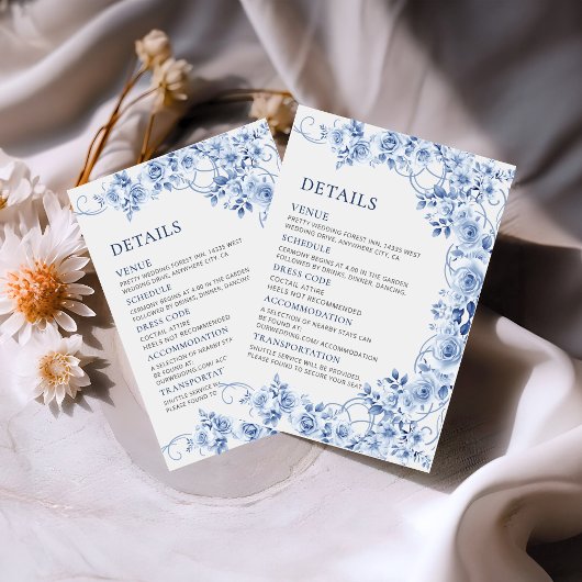 Elegant dusty blue floral wedding details  エンクロージャーカード