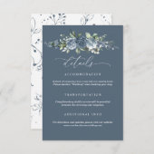 Elegant Dusty Blue Floral Wedding Enclosure Card エンクロージャーカード (正面/裏面)