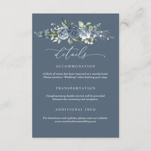 Elegant Dusty Blue Floral Wedding Enclosure Card エンクロージャーカード (正面)