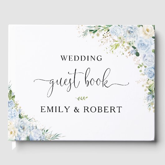 Elegant Dusty Blue Floral Wedding Guest Book ゲストブック (正面)