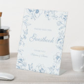 Elegant Dusty Blue Floral Wedding Guestbook 台座サイン (インサイチュ)