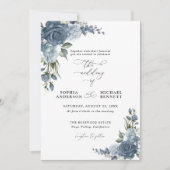 Elegant Dusty Blue Floral Wedding Invitation 招待状 (正面)