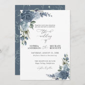 Elegant Dusty Blue Floral Wedding Invitation 招待状 (正面/裏面)