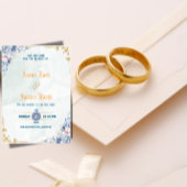 Elegant Dusty Blue Floral Wedding Invitation 招待状