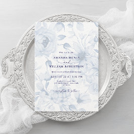 Elegant Dusty Blue Floral Wedding Invitation 招待状