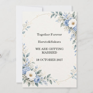 Elegant Dusty Blue Floral Wedding Invitation | Wat 招待状