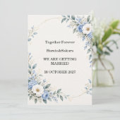 Elegant Dusty Blue Floral Wedding Invitation | Wat 招待状 (スタンド正面)