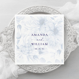 Elegant Dusty Blue Floral Wedding Napkin スタンダードランチョンナプキン