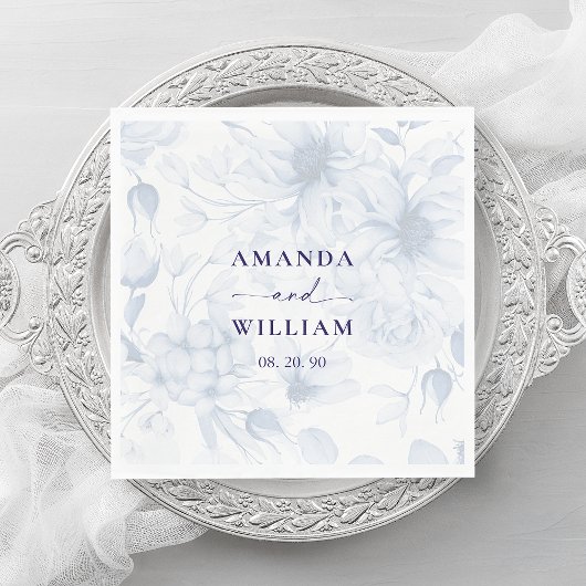 Elegant Dusty Blue Floral Wedding Napkin スタンダードランチョンナプキン