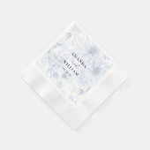 Elegant Dusty Blue Floral Wedding Napkin 縁ありカクテルナプキン (角)