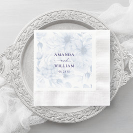 Elegant Dusty Blue Floral Wedding Napkin 縁ありカクテルナプキン