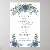 Elegant Dusty blue Floral Wedding Poster ポスター (正面)