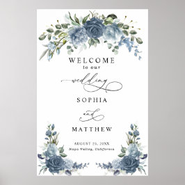 Elegant Dusty blue Floral Wedding Poster ポスター