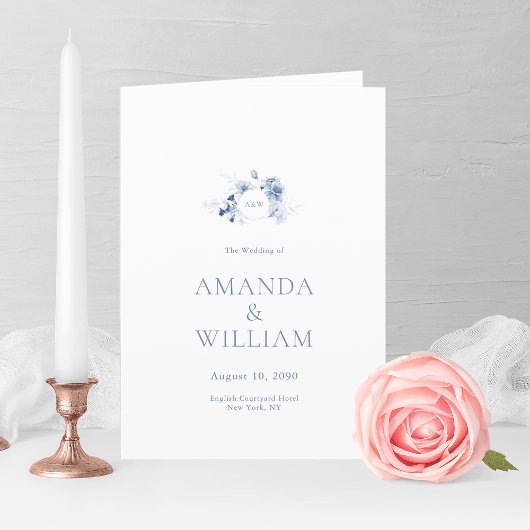 Elegant Dusty Blue Floral Wedding Program サンキューカード