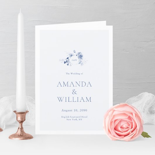 Elegant Dusty Blue Floral Wedding Program サンキューカード