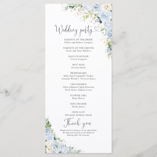 Elegant Dusty Blue Floral Wedding Program プログラム (裏面)