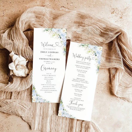 Elegant Dusty Blue Floral Wedding Program プログラム