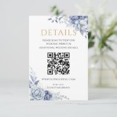 Elegant Dusty Blue Floral wedding QR code Details エンクロージャーカード (スタンド正面)