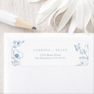 Elegant Dusty Blue Floral Wedding Return Address ラベル