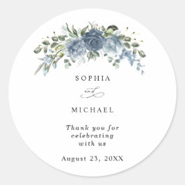 Elegant Dusty Blue Floral Wedding Sticker ラウンドシール
