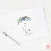 Elegant Dusty Blue Floral Wedding Sticker ラウンドシール (封筒)