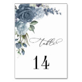 Elegant Dusty Blue Floral Wedding Table Card テーブルナンバー (裏面)