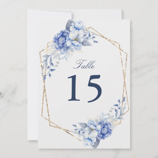Elegant Dusty Blue Floral wedding Table Number (正面)