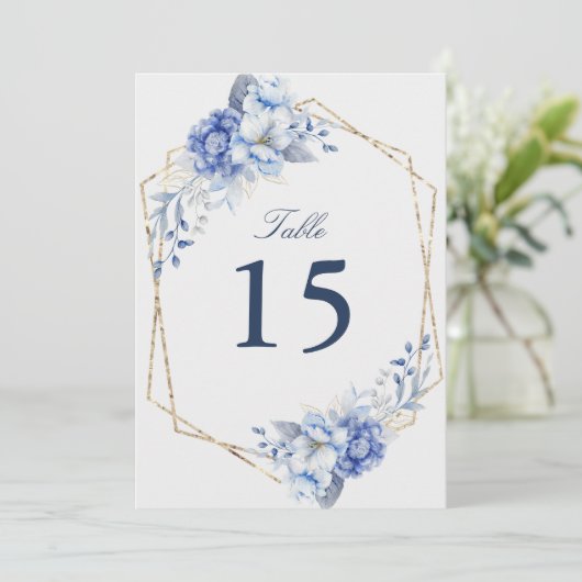 Elegant Dusty Blue Floral wedding Table Number (スタンド正面)