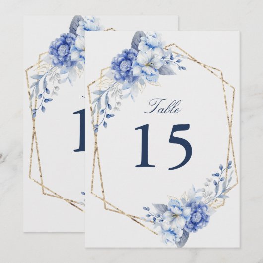 Elegant Dusty Blue Floral wedding Table Number  (正面/裏面)