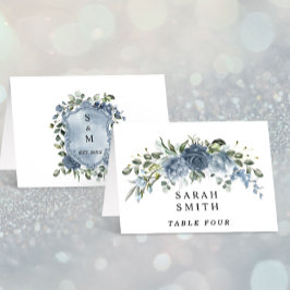 Elegant Dusty Blue Floral Wedding Table Place Card テーブルナンバー