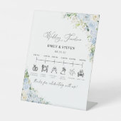 Elegant Dusty Blue Floral Wedding Timeline Sign 台座サイン (正面)