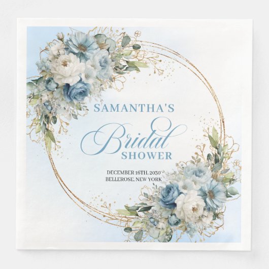 Elegant dusty blue florals eucalyptus gold party  (正面)