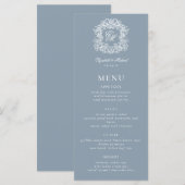 Elegant Dusty Blue Formal Monogram Crest Wedding メニュー (正面/裏面)