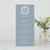 Elegant Dusty Blue Formal Monogram Crest Wedding メニュー (スタンド正面)