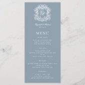Elegant Dusty Blue Formal Monogram Crest Wedding メニュー (正面)