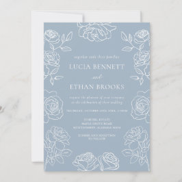 Elegant Dusty Blue French Roses Wedding 招待状