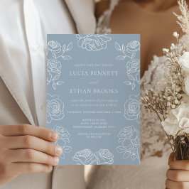 Elegant Dusty Blue French Roses Wedding 招待状
