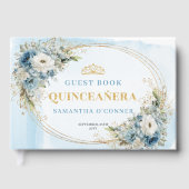 Elegant Dusty Blue Gold Boho Guest Book Quince ゲストブック (正面)