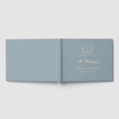 Elegant Dusty Blue & Gold Grest Monogram Wedding ゲストブック (全面)