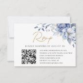 Elegant Dusty Blue gold  Wedding QR code RSVP (正面)