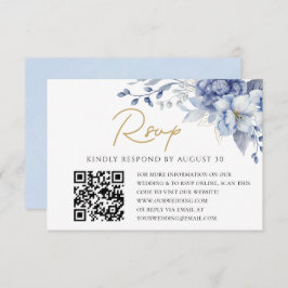 Elegant Dusty Blue gold Wedding QR code RSVP