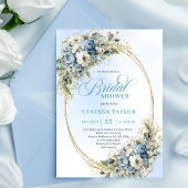 Elegant Dusty Blue Greenery Gold Bridal Shower  招待状