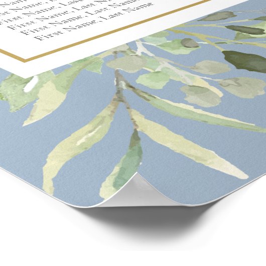 Elegant Dusty Blue Greenery Wedding Seating Chart ポスター (角)