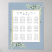 Elegant Dusty Blue Greenery Wedding Seating Chart ポスター (正面)